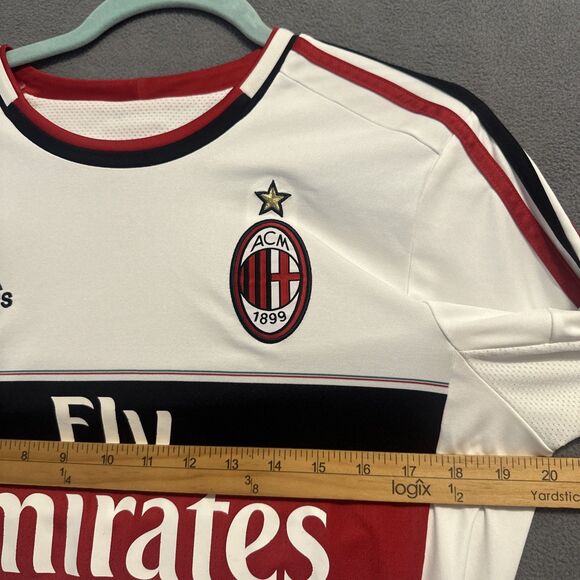ACM AC Milan Fly Emirates Adidas Kit Soccer Jersey S/S Mens Size M White Red - Picture 7 of 8